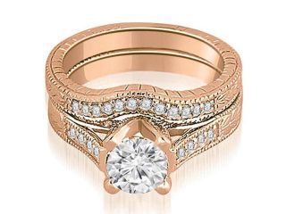 0.85 cttw. Antique Cathedral Round Cut Diamond Engagement Set in 18K Rose Gold
