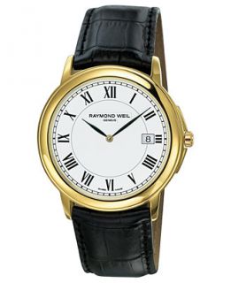 RAYMOND WEIL Watch, Mens Swiss Tradition Black Leather Strap 40mm