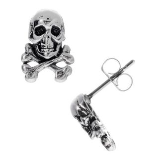 Journee Collection Sterling Silver Skull and Crossbones Stud Earrings