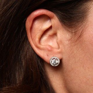 La Preciosa Sterling Silver Round Cubic Zirconia Earrings