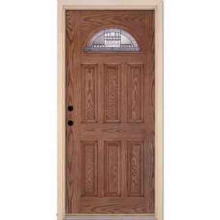 Feather River Doors 33.5 in. x 81.625 in. Preston Zinc Fan Lite Stained Medium Oak Fiberglass Prehung Front Door 442471