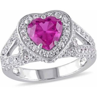 Tangelo 4 3/8 Carat T.G.W. Created Rose and White Sapphire Sterling Silver Halo Heart Ring