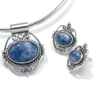 PalmBeach Oval Shaped Blue Lapis Silvertone Antique Finish Pendant and