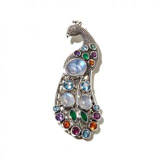 Nicky Butler 3.55ct Multigem Sterling Silver "Peacock" Pin/Pendant with 18" Cha   7719755