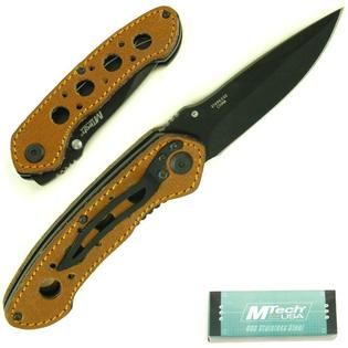 Whetstone Leather Handle Folding Pocket Knife   8 inches long