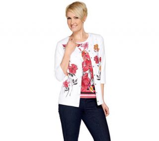 Quacker Factory Floral Print 3/4 Sleeve Knit Twinset —