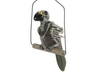 Hanging Haunted Zombie Ghost Parrot Bird On Perch Halloween Decoration