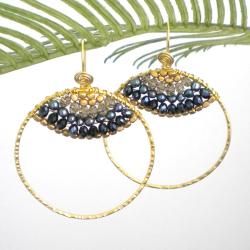 Goldtone Freshwater Black Pearl Hoop Earrings (3 4 mm)(Thailand
