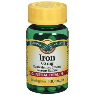 Spring Valley Iron Dietary Supplement Tablets, 65 mg, 100 count