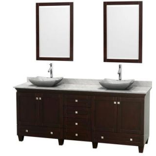 Wyndham Collection Acclaim 80 in. W Double Vanity in Espresso with Marble Vanity Top in Carrara White, White Carrara Sinks and 2 Mirrors WCV800080DESCMGS3M24