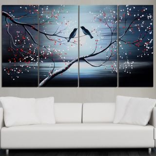 Abstract Black Birds 4 piece Hand Painted Canvas Art