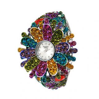 American Exchange Silver Plated Flower Bangle with Multi Color Stones