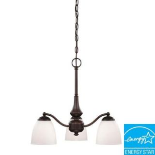 Glomar 3 Light Prairie Bronze Arms Down Chandelier with Frosted Glass Shade and 13 Watt GU24 Lamps HD 5162