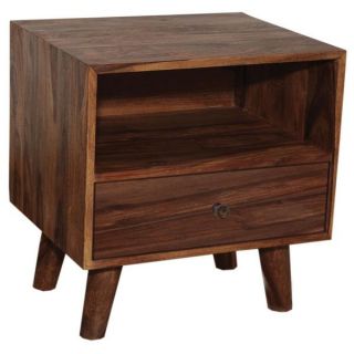 Akram Solid Dark Sheesham Wood 1 drawer Accent Table
