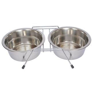 Iconic Pet Stainless Steel Double Diner with Wire Stand   17317345
