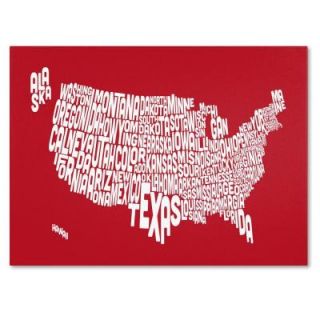 Trademark Fine Art 22 in. x 32 in. USA States Text Map   Red Canvas Art MT0232 C2232GG