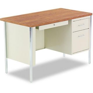 Alera Single Pedestal Steel Desk, 45w x 24d x 29 1/2h, Walnut/Black