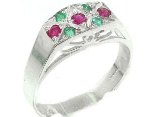 Luxurious Solid Sterling Silver Natural Ruby & Emerald Womens Ring   Size 9   Finger Sizes 4 to 12 Available