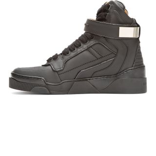 Givenchy Black Matte Leather Paneled High Top Sneakers