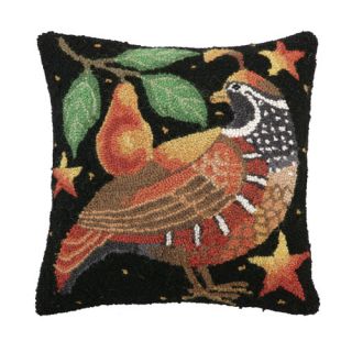 Holiday Partridge Hook Wool Throw Pillow by Peking Handicraft