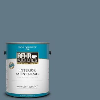 BEHR Premium Plus 1 gal. #540F 5 Smokey Blue Zero VOC Satin Enamel Interior Paint 730001