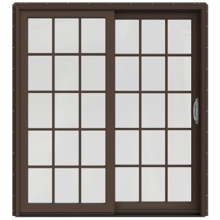 JELD WEN W 2500 71.25 in 15 Lite Glass Dark Chocolate Wood Sliding Patio Door with Screen
