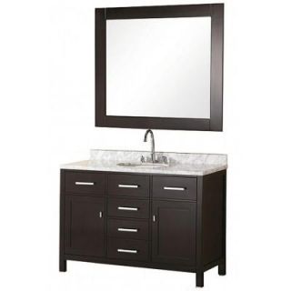 Design Element London 48 in. W x 22 in. D Vanity in Espresso with Marble Vanity Top and Mirror in Carrera White DEC076C