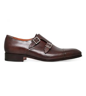 SANTONI   Carter double buckle leather monk shoes