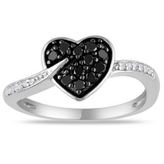 Sterling Silver 1/4ct TDW Black and White Diamond Double Heart Ring (H