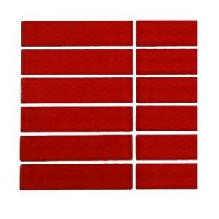 Splashback Tile Contempo Lipstick Red Polished 1 in. x 4 in. Glass Tile Sample L6C12
