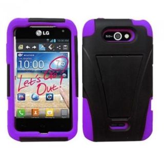 Insten For LG Motion 4G MS770 PC+Silicone 2 Layer Hybrid Hard Shockproof Cover Case with Kickstand   Purple