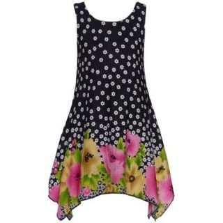 Lipstik Little Girls 6 Trendy Black Floral Tank Handkerchief Dress