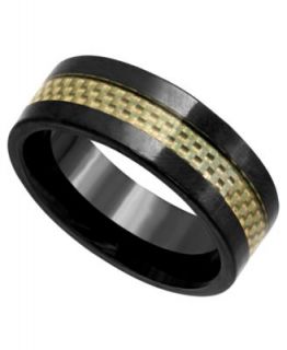Mens Black Ceramic and Gray Carbon Fiber Ring, Textured Band Ring