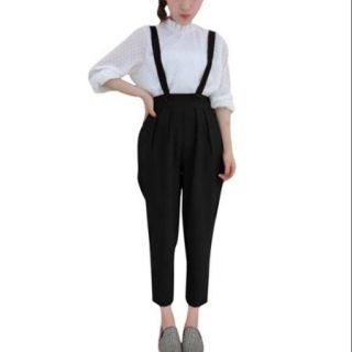 Allegra K Women's Concealed Zipper Side Double Slant Pockets Overall Pants Black (Size S / 4)