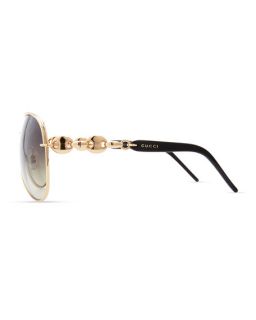 Gucci Temple Detail Aviator Sunglasses, Rose Golden