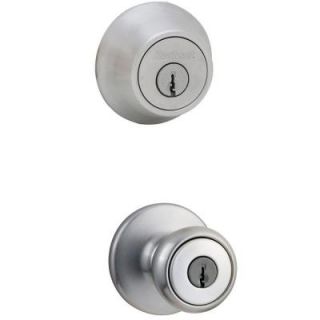 Kwikset Tylo Satin Chrome Entry Knob and Single Cylinder Deadbolt Combo Pack 690T 26D RCAL RCS