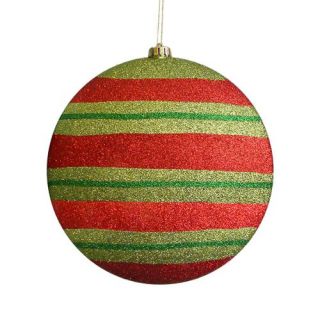 Large Red and Green Glitter Striped Shatterproof Christmas Disc Ornament 10" (250mm)