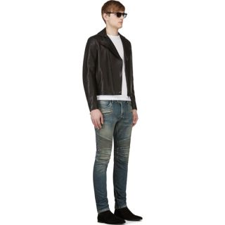 Balmain Blue Wash Slim Biker Jeans