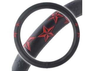 Black Steering Wheel Cover Star Logo Design PVC Leather Wheelskins