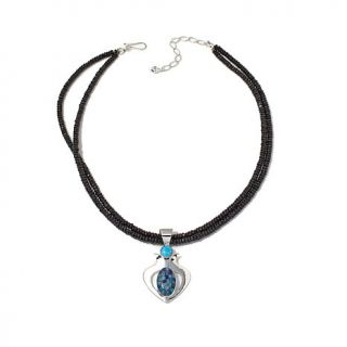 Jay King Micro Opal and Turquoise Sterling Silver Pendant with 18" Black Agate    8045476