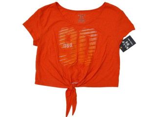 Oklahoma State Cowboys Blue 84 Women Orange "90" Front Tie Crop Top T Shirt (M)