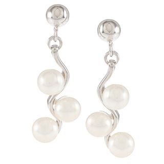 DaVonna Silver Double Chain and FW Pearl Hangy Earrings (6.5 7 mm