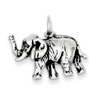 Sterling Silver Antiqued Elephant Charm (0.5in long x 0.9in wide)