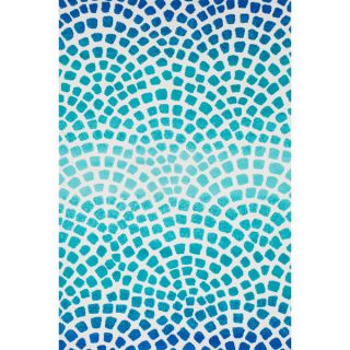 Aaron Aqua/ Blue Mosaic Microfiber Woven Rug (93 x 130)