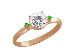 0.72 Ct Round White Quartz Green Peridot Rose Gold Plated Sterling Silver Ring