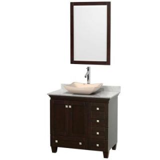 Wyndham Collection Acclaim 36 in. W Vanity in Espresso with Marble Vanity Top in Carrara White, Ivory Marble Sink and Mirror WCV800036SESCMGS2M24