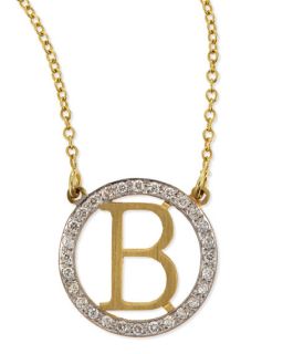 Kacey K Small Round Initial Pendant Necklace with Diamonds