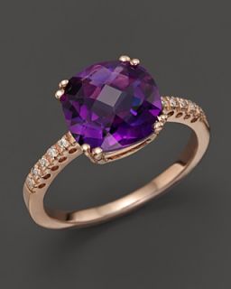Amethyst Cushion Ring with Diamonds in 14K Rose Gold