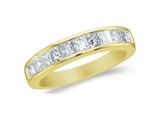 14k Yellow Gold Princess Cut Channel Set Diamond Ladies Womens Wedding or Anniversary 4mm Ring Band (1.0 cttw, G   H Color, SI2 Clarity)