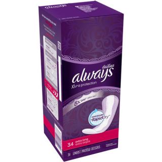 Always Dailies Xtra Protection Extra Long Unscented Pantiliners, 34 count